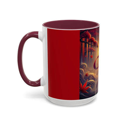 Regal Crimson Crane in the Autumn Mist Colorful Mugs (11oz, 15oz)