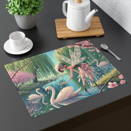 🧚‍♀️🦢 A Fairy Painting a Swan Placemat – Enchanted Spring Pond Fantasy