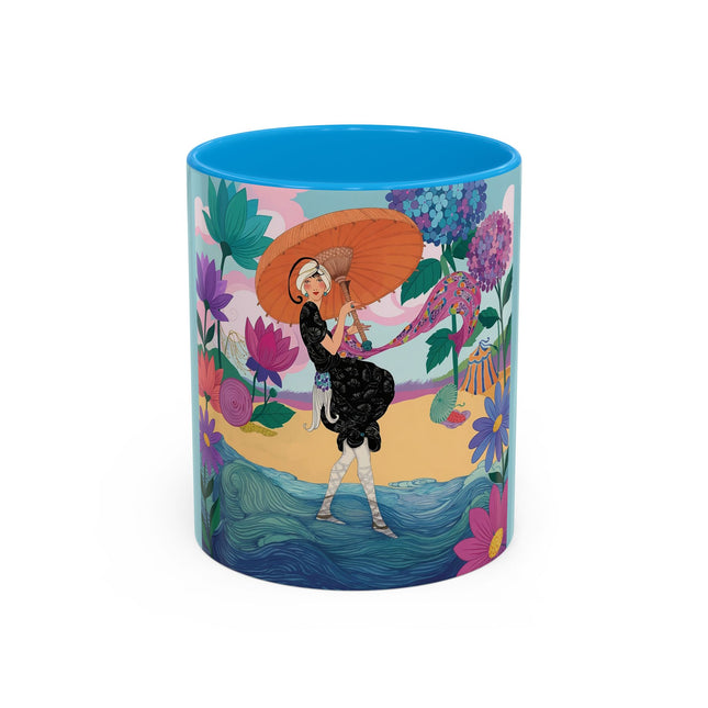 The Lady Of The Coral Parasol Colorful Mugs – Art Deco Coastal Elegance