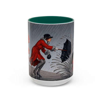 ☔🌹 The Scarlet Rainstorm Promenade Colorful Mug – Art Deco Motoring Elegance