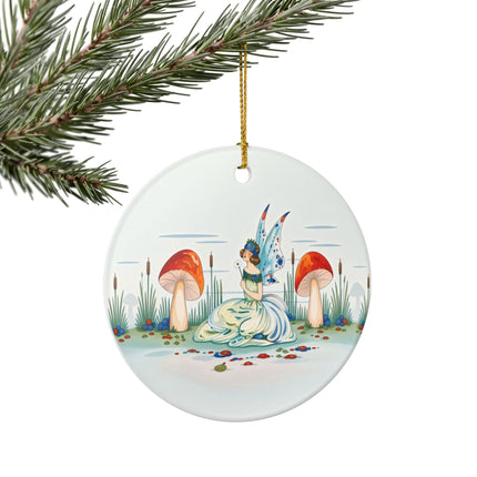 🧚🍄 The Fairy Of The Scarlet Mushrooms Ceramic Ornament – Art Deco Woodland Fantasy