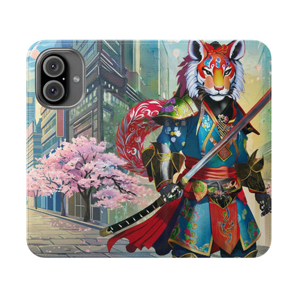🦁🦊⚔️ Cyberpunk Lion Samurai Flip Case – Futuristic Honor & Kitsune Spirit