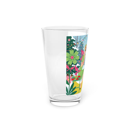 ☕🎄 Christmas Tea In The Snow Garden Pint Glass – Art Deco Holiday Friendship