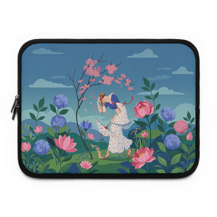 🌸🎭 The Lady Of The Flower Garden Masquerade Laptop Sleeve – Art Deco Floral Fantasy