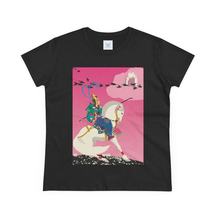 Samurai Princess on the White Steed Women's Midweight Cotton Tee – Epic Fantasy & Mythic Beauty