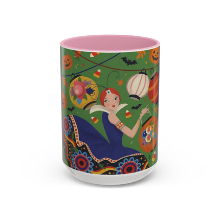 🏮🎃 The Lady Of Halloween Lanterns Colorful Mug – Colorful Art Deco Halloween Charm