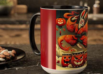 Jack-O’-Lantern Drums & The Kabuki Rabbit Colorful Mugs (11oz, 15oz)