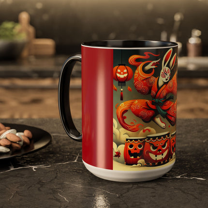 Jack-O’-Lantern Drums & The Kabuki Rabbit Colorful Mugs (11oz, 15oz)