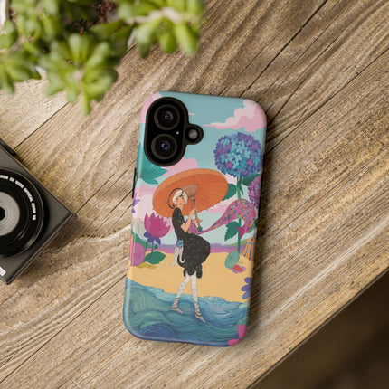 🌊☂️ The Lady Of The Flowered Seashore Phone Case – Art Deco Seaside Fashion