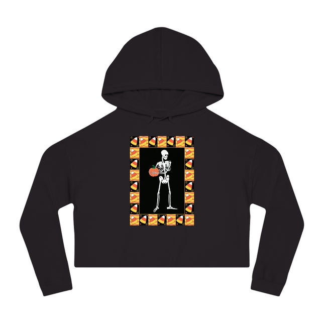 Candy Corn Skeleton Women’s Cropped Hooded Sweatshirt