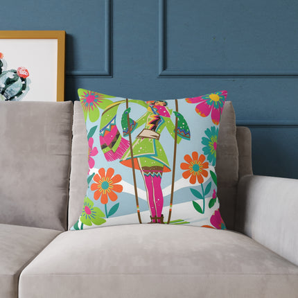 🌸⛷️ The Winter Flower Adventurer Square Pillow – Colorful Winter Ski Fantasy