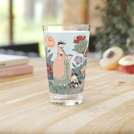🌸🐈 The Lady And Puss In Boots Pint Glass – Art Deco Storybook Garden