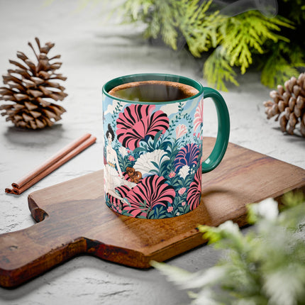 🌸🦋 The Enchanted Pink Blossom Retreat Colorful Mug – Art Deco Floral Whimsy