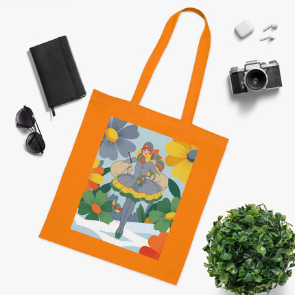 🌼❄️ The Winter Flower Wanderer Cotton Tote Bag – Colorful Winter Fantasy