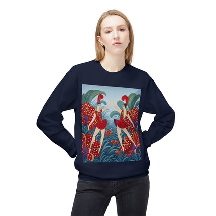 🎭🌺 The Scarlet Flower Garden Dancers Midweight Crewneck Sweatshirt – Art Deco Floral Whimsy