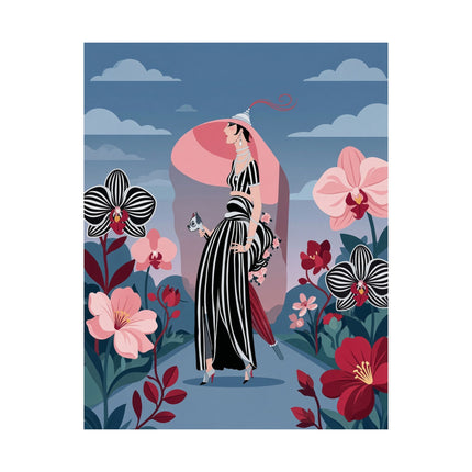 🌸🖤 The Lady Of The Striped Orchid Matte Vertical Poster – Art Deco Floral Elegance