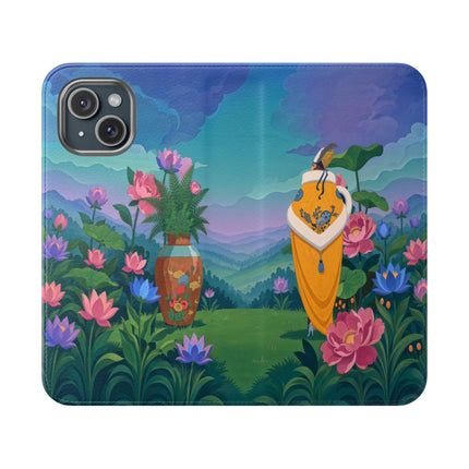 🌸🏔️ The Lady Of The Lotus Valley Flip Case – Art Deco Botanical Reverie