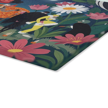 🌙🌺 The Midnight Garden Masquerade Glass Cutting Board – Art Deco Floral Fantasy