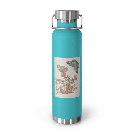 Blue Butterflies and Pomegranate by Maria Sibylla Merian Copper Vacuum Insulated Bottle, 22oz