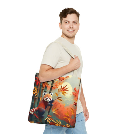 Red Panda at an Autumn Bamboo Grove Tote Bag (AOP)