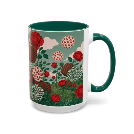 🌹💚 The Scarlet Rose Checkerboard Garden Colorful Mug – Art Deco Floral Whimsy