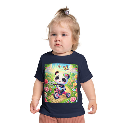 Panda’s Garden Ride Baby T-Shirt – Playful Adventure in Bloom