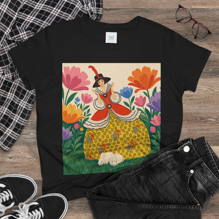 🐇🌼 The Enchanted Rabbit Garden Cotton Tee – Art Deco Floral Whimsy