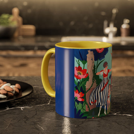 The Lady Of The Scarlet Bow Colorful Mugs – Art Deco Botanical Archer Elegance