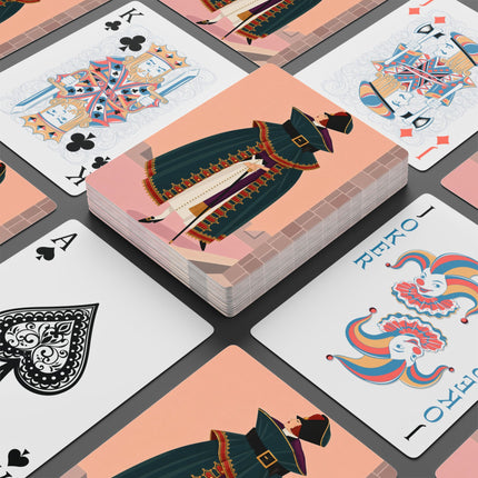 🎩🏰 The Lady Of The Grand Cavalier Cape Playing Cards – Art Deco Fashion Illustration
