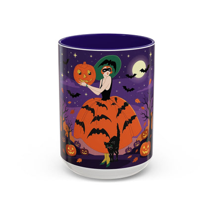 🎃🌕 The Pumpkin Moon Enchantress Colorful Mug – Elegant Halloween Masquerade
