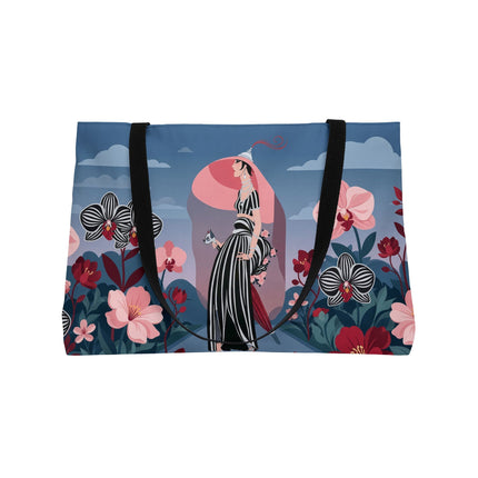 🌸🖤 The Striped Orchid Promenade Weekender Tote Bag – Art Deco Floral Fashion