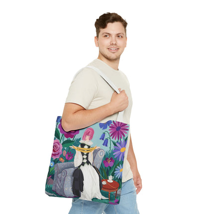 🌹🧶 The Lady Of The Golden Yarn Tote Bag – Art Deco Floral Elegance