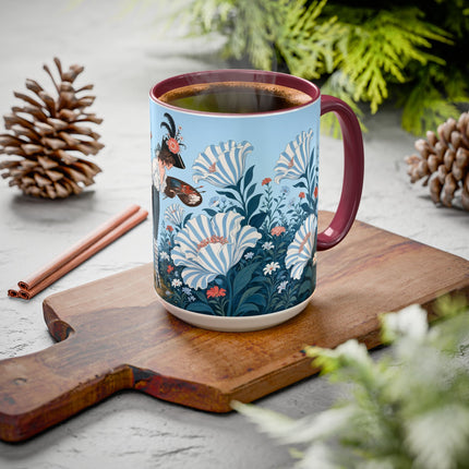 🎨💙 The Enchanted Garden Artist Colorful Mug – Art Deco Floral Whimsy