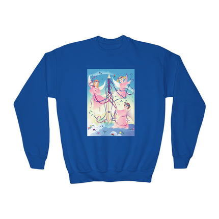 Angelic Revelry Youth Crewneck Sweatshirt – Celestial Joy & Whimsical Wonder