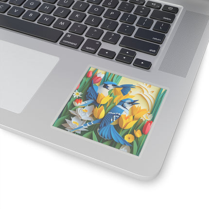 Blue Jays in a Spring Garden Kiss-Cut Stickers (4 Sizes)
