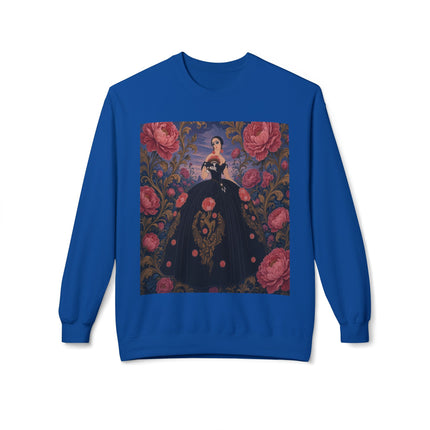 🌹🖤 The Lady Of The Midnight Rose Garden Midweight Crewneck Sweatshirt – Art Deco Floral Elegance
