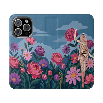 🌸☁️ The Lady Among The Giant Flowers Flip Case – Art Deco Floral Fantasy