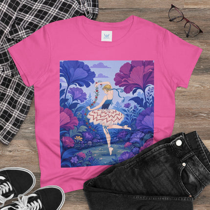 🌸🩰 The Enchanted Garden Ballet Cotton Tee – Art Deco Floral Whimsy