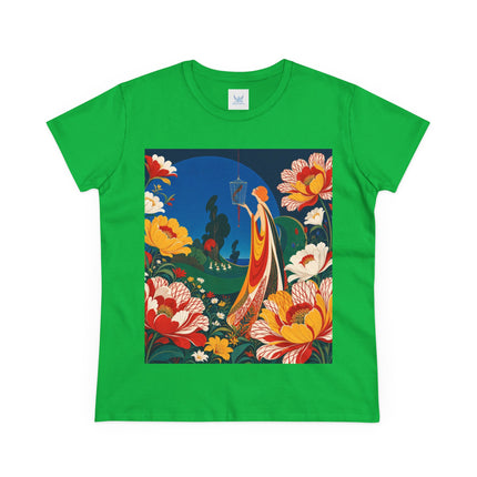 🌺🐦 The Enchanted Birdcage Garden Cotton Tee – Art Deco Floral Fantasy