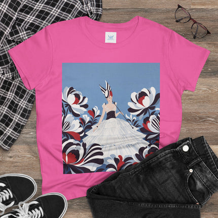 🖤🌸 The Black And Ivory Blossom Garden Cotton Tee – Art Deco Fashion Illustration