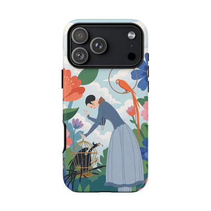 🦜🌺 The Lady Of The Garden Aviary Phone Case – Art Deco Floral Whimsy