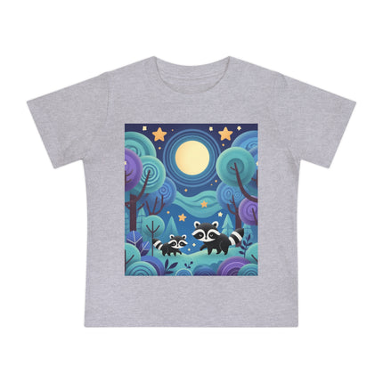 Enchanted Nighttime Raccoons Baby T-Shirt – A Magical Forest Adventure