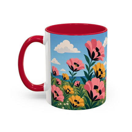 🌸⛵ The Seaside Blossom Promenade Colorful Mug – Art Deco Coastal Elegance