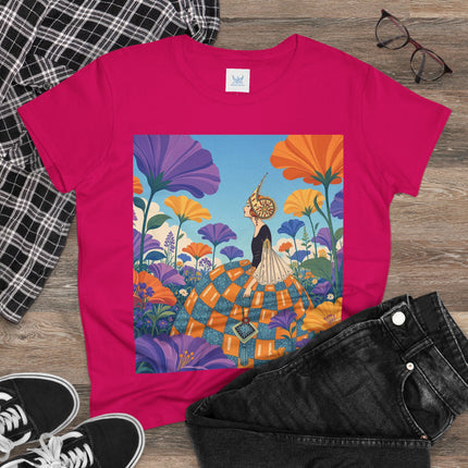 🌺🧡 The Lady Of The Golden Garden Cotton Tee – Art Deco Fashion Fantasy