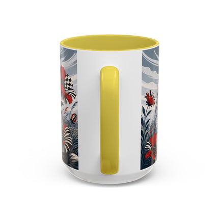 ☔🌹 The Scarlet Checkerboard Rainstorm Colorful Mug – Art Deco Floral Elegance
