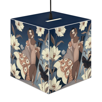 🌸✨ The Midnight Magnolia Masquerade Light Cube Lamp – Art Deco Nocturne
