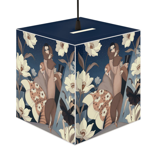 🌸✨ The Midnight Magnolia Masquerade Light Cube Lamp – Art Deco Nocturne