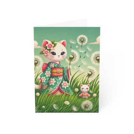 🌸🌬️ The Dandelion Wishes Kitten Greeting Card – Whimsical Floral Meadow