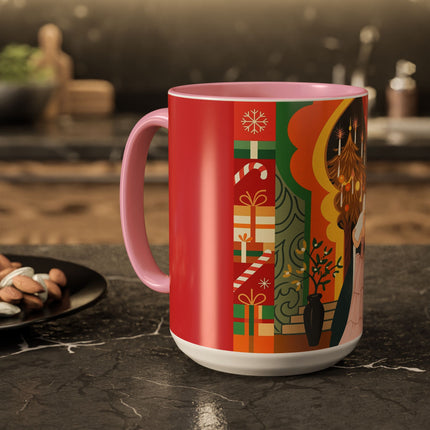 ❤️ The Lady Of The Candlelit Christmas Alcove Colorful Mug – Art Deco Holiday Elegance