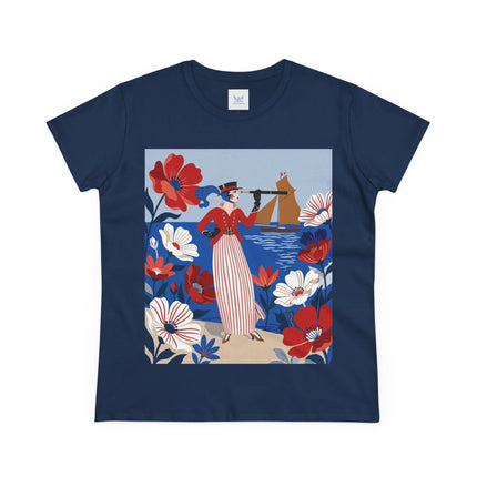 ⚓🌺 The Seaside Flower Adventurer Cotton Tee – Art Deco Nautical Fashion
